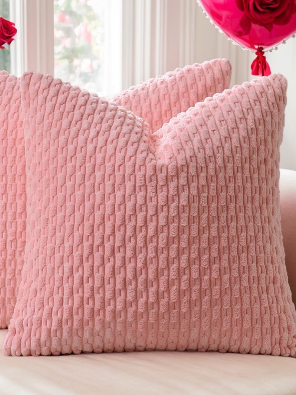 Dark Pink Textured Corduroy Pillow Covers 16x16” (2-pack)